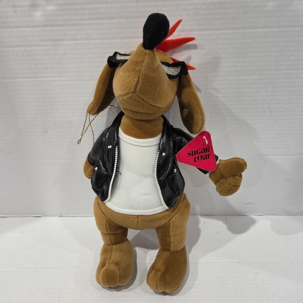 Sugar Loaf Vintage Biker Dog Plush Red Mohawk Black Leather Jacket Sunglasses
